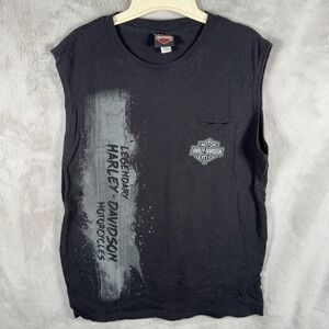 Vintage Harley Davidson Sleeveless Pocket Shirt Mens Large Black New Port Richey
